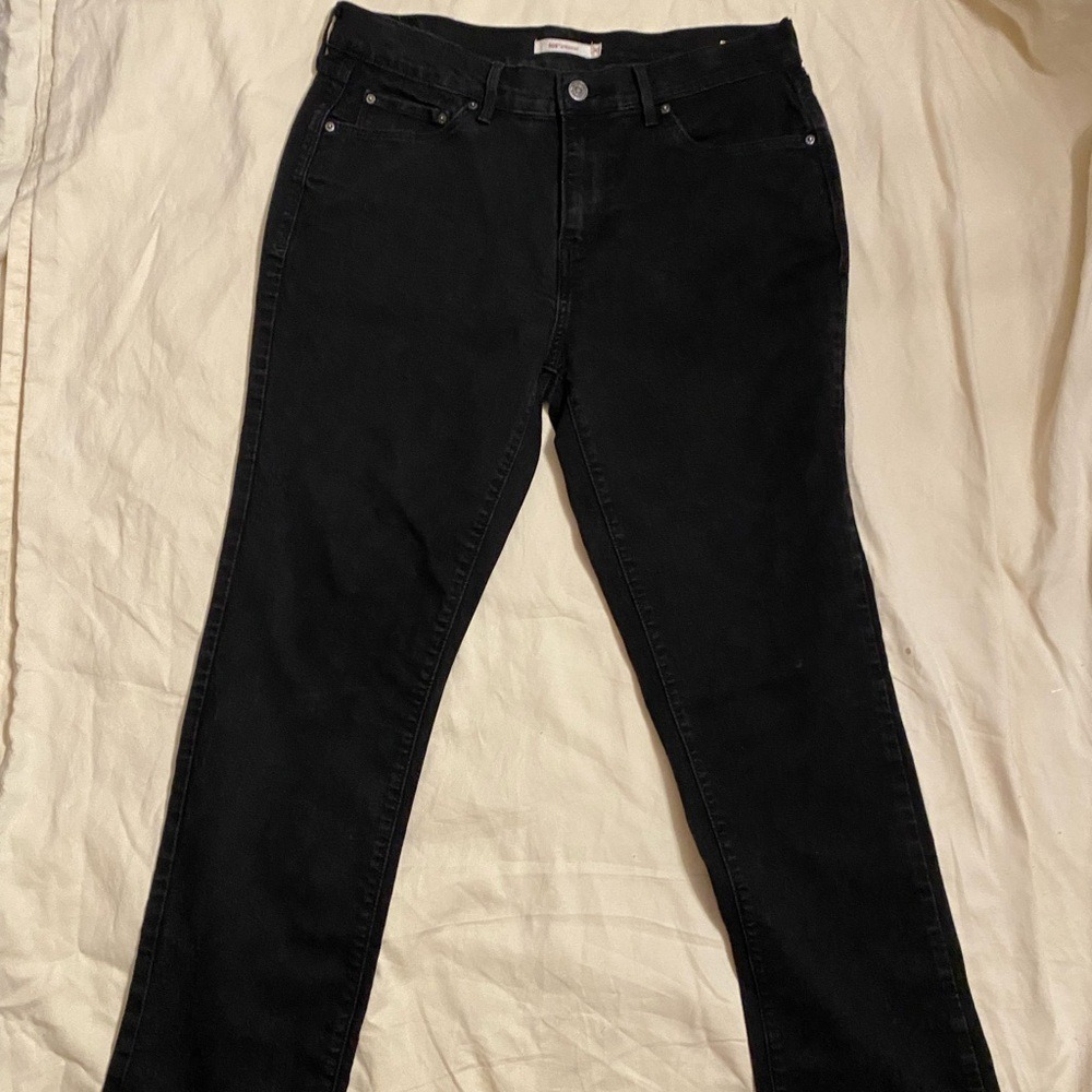 Levis 505 Straight Black Denim Mid Rise Skinny Jeans 30 Indie Sleaze Minimalist - Picture 2 of 6